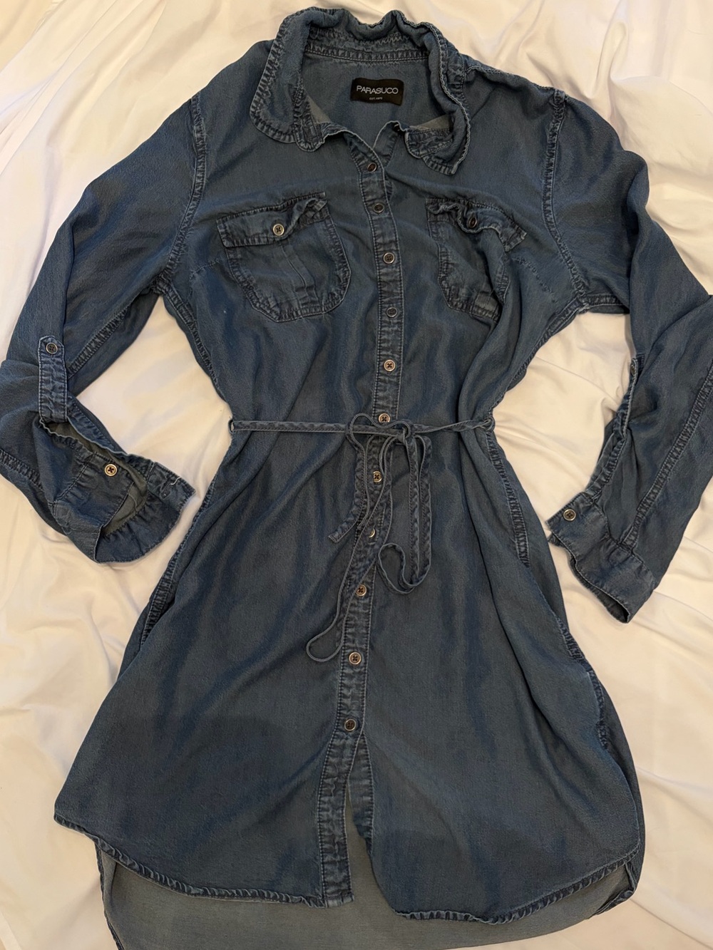 Parasuco Chambray Shirt Dress Tie Waist Sz L